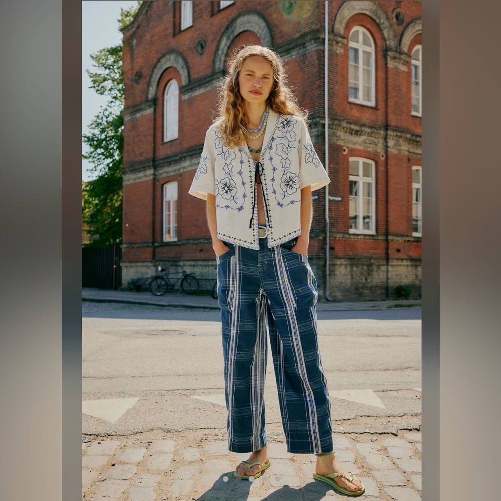 FP Movement by Free People Blue Plaid Wide Leg Pant